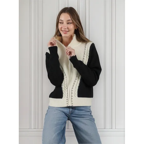 Sweater Saco Ganz Con Cierre Y Brillos Gu122269 Arizona