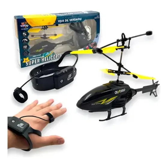 Helicóptero Drone Infantil Voa Por Indução Controle Pulseira
