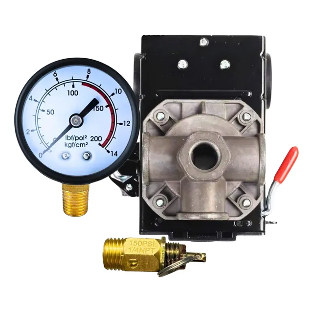 Kit Com Pressostato 100/140 Psi 4 Vias Válvula E Manômetro