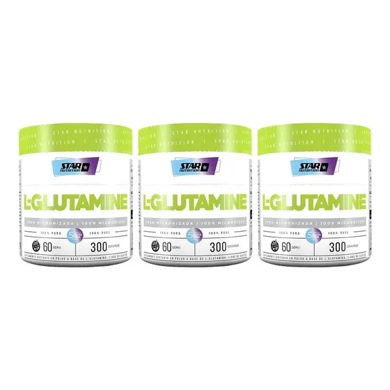 Glutamina Star Nutrition 300 Gr X 3 Unidades Micronizada Sabor Sin Sabor