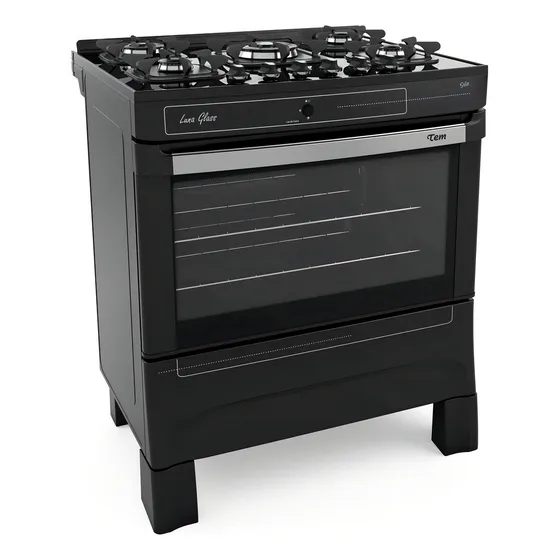 Cocina Tem Luna Glass 5H a gas/eléctrica 5 hornallas negra puerta con visor 81.6L