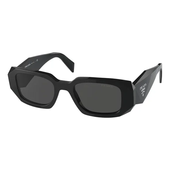 Anteojos de sol Prada SPR 17W 1AB-5S0 Estandar, diseño Prada, color negro con marco de metal color negro, lente negra de policarbonato clásica, varilla negra de metal