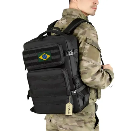 Mochila Tática Militar Resistente Impermeável 30 Litros Bolsa Escola Faculdade Trabalho Super Reforçada Bandeira Brasil Brinde Preta Utilizzei