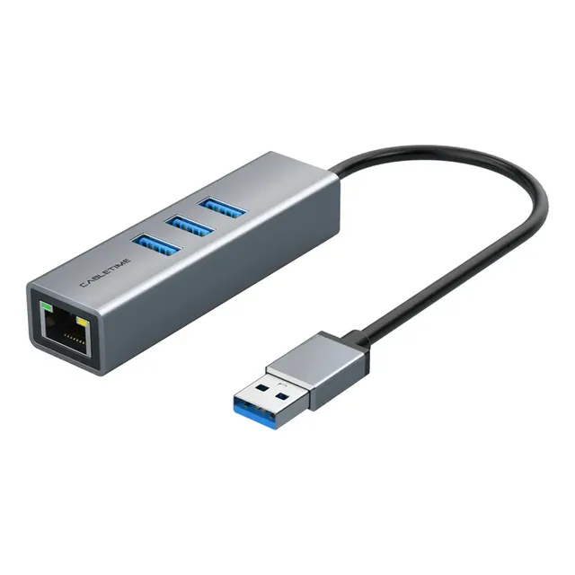 Adaptador Hub De Usb-a A Puertos Usb-a, Rj45 Gris