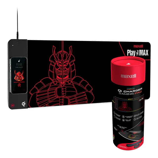 Mouse Pad Gamer Rgb Qi 10w Maxell + Reposamuñecas 80x30cm