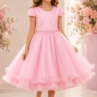 Lele Encanto Vestido Infantil Princesa Pérola Festa Luxo Saia De Bril