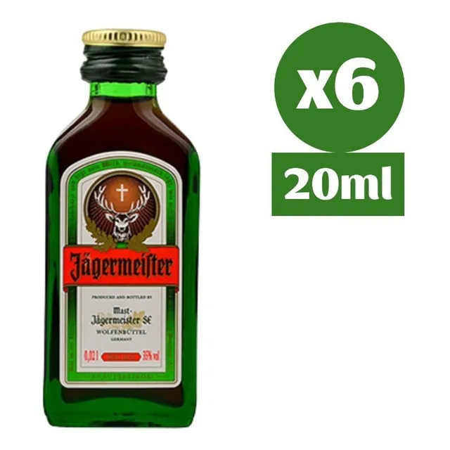 6x Jagermeister 20ml Botella Vidrio Miniatura Coleccion