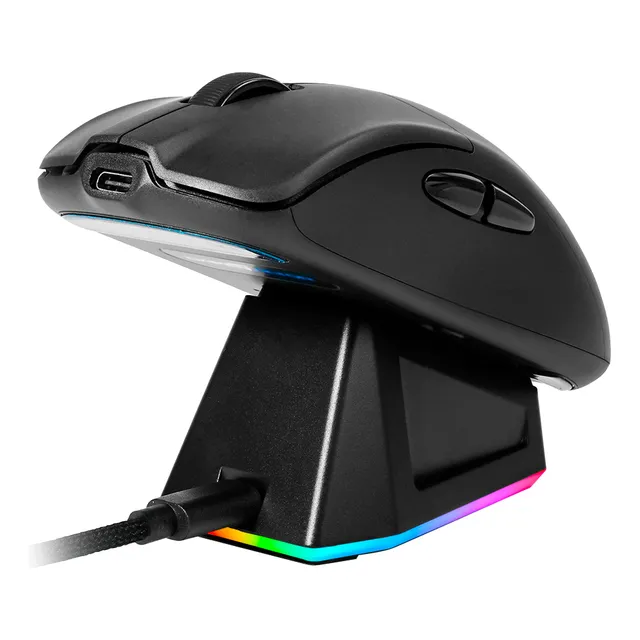 Mouse Gamer Inalámbrico 4K Game Factor MOW800-BK Sensor Pixart 3395 26,000 DPI Polling Rate 4000 Hz Ultra Ligero 56g RGB Batería 80H USB-C Bluetooth 2.4 GHz Base de Carga Magnética PC y Laptop