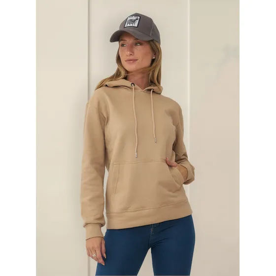 Customs Ba Buzo Canguro Friza Mujer Algodón Gris.
