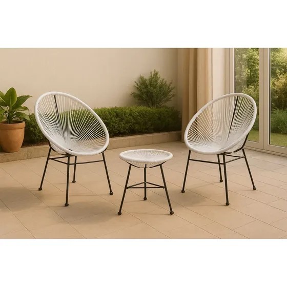 Juego De Jardin Sillas + Mesa Living Set Ratan Lcm Estructura Blanco