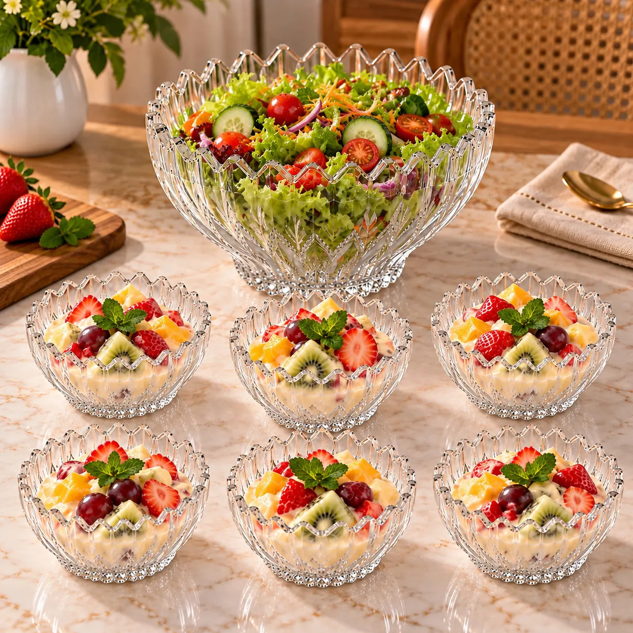 Jogo Sobremesa 7 Peças Brazilia Saladeira 2,1l Bowls 340ml Transparente