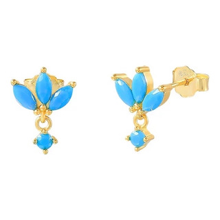 Aretes De Plata 925 Oro 18k Flores Azules Turquesas Mujer Aretes De Plata 925 Oro 18k Flores Azules Turquesas Mujer