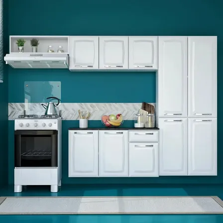 Cozinha Compacta Em Aço 4 Peças 10 Portas 1 Gaveta Amanda Branco