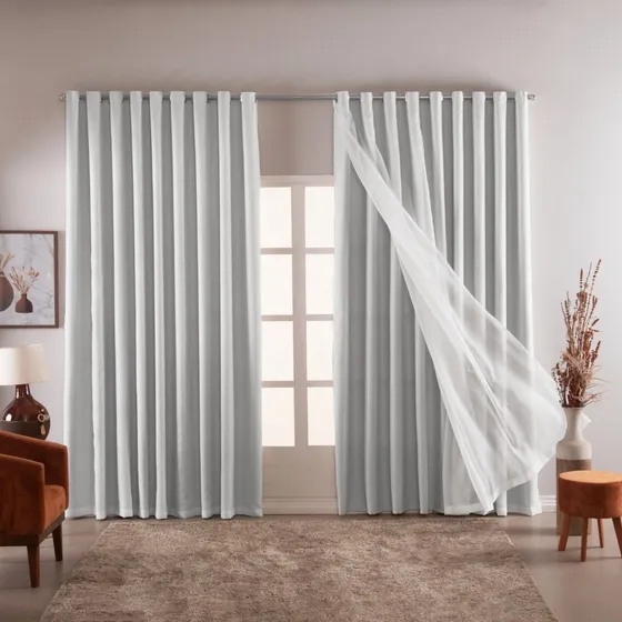 Cortina Blecaute E Voal 4,50x2,70 Corta Luz Gelo Sala Quarto