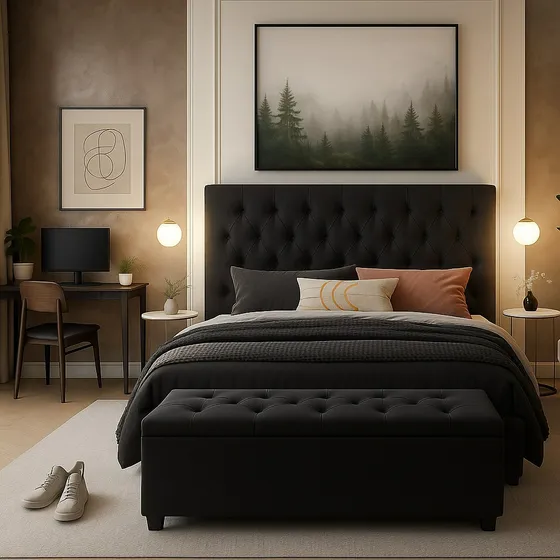 Cabeceira Londres Com Recamier Baú Para Cama Box Queen 160cm