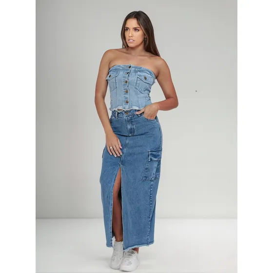 Falda Larga Cargo Algodón - Lou Jeans