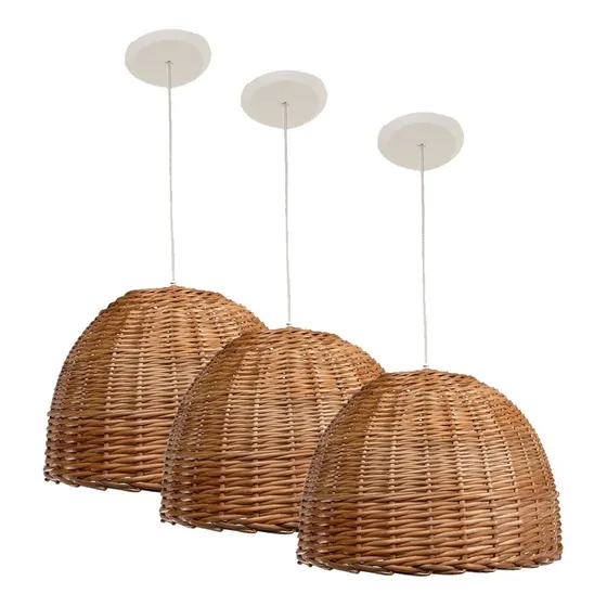Liguen Iluminación Colgante Mimbre 40x30 - Pack - 3 - 220V - Natural