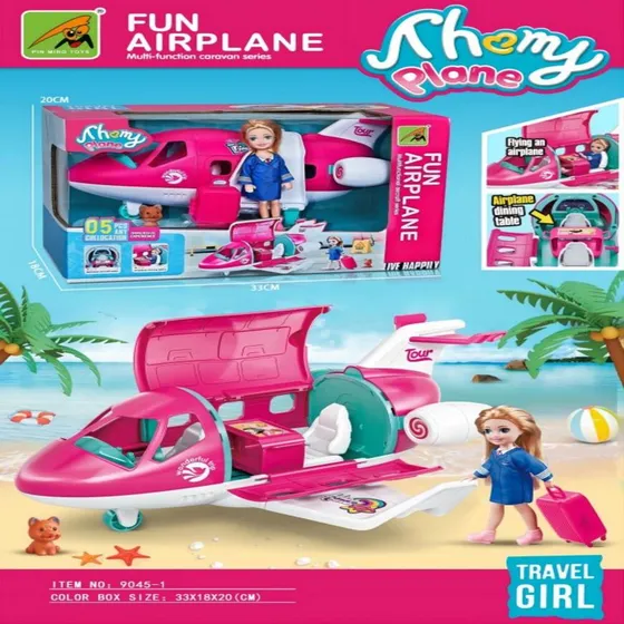 Set Juguete Muñeca Con Avión Y Accesorios