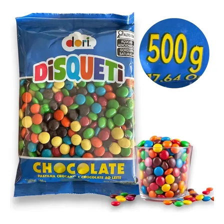 Disqueti De Chocolate Pastilhas Confeitadas Coloridas 500 Gr
