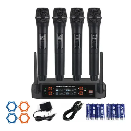 Micrófonos Inalámbricos Profesionales Karaoke Kit 4 Canales Negro