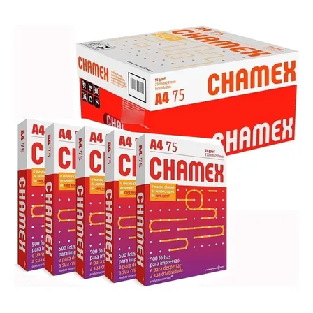 Kit 5 Pacotes Papel Sulfite Chamex A4 75g 500 Folhas Resmas Cor Branco CHAMEX po