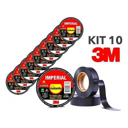 Kit 10 Fita Isolante 3m Adesiva Imperial 18mm X 20 Metros