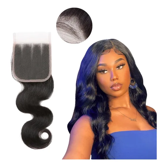 Aplique Top Closure Ondulado Cabelo Humano Preto Natural