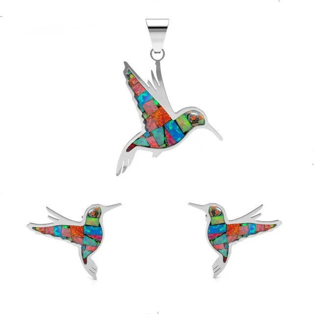 Dije Y Aretes Colibrí Ópalo Plata 925 Mujer Agálea Joyería