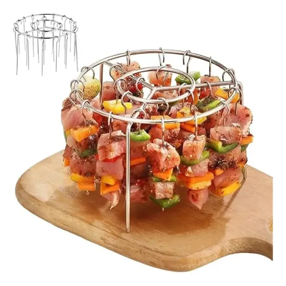 Suporte Para Air Fryer Com 12 Espetos Em Aço Inox