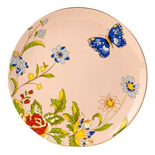 Prato De Porcelana Para Sobremesa - Jardim Encantado Rosa Prato De Porcelana Para Sobremesa - Jardim Encantado Rosa