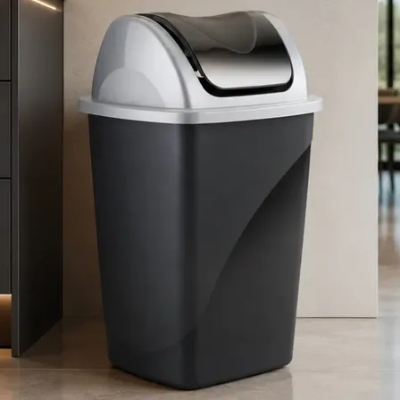 Lixeira Basculante 15 Litros Preto Cesto De Lixo De Chão Preto