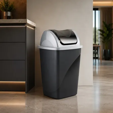 Lixeira Basculante 15 Litros Preto Cesto De Lixo De Chão Preto