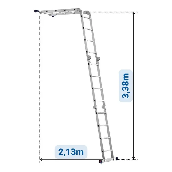 Escalera plegable multifuncional de aluminio 4x4, 16 peldaños, color gris