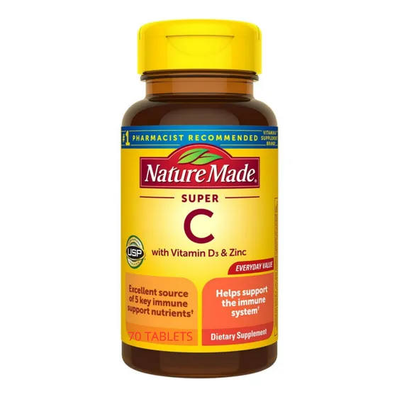 Nature Made Super C Con Vitamina D3 & Zinc 70 Tabletas Sin Sabor