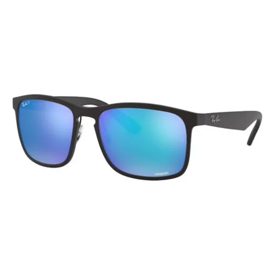 Anteojos de sol polarizados Ray-Ban Lentes de Sol Chromance talle Standard diseño Espejo armazón matte black y lente blue