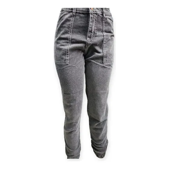 Pantalon De Jeans Mujer Jogger Con Puño Y Bolsillos Rigido