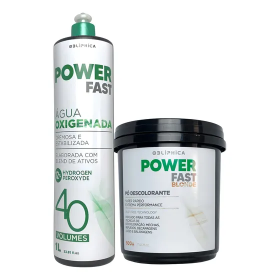 Pó Descolorante Power Fast White Kaedo 500g + Oxigenada 900m Tom OX 40 VOLUMES + PÓ
