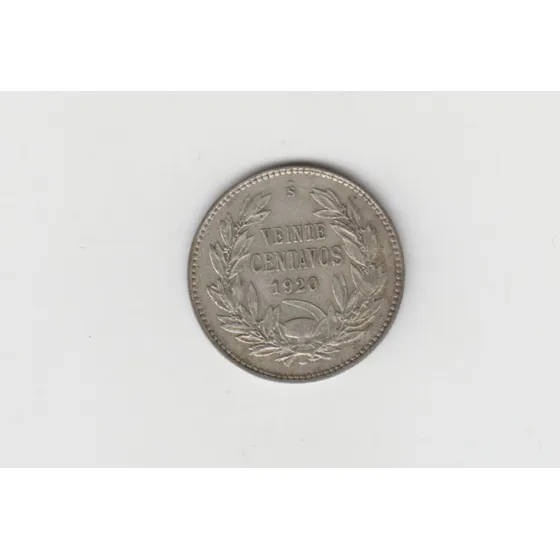 Moneda Chile 20 Centavos Año 1920 Plata Muy Bueno +