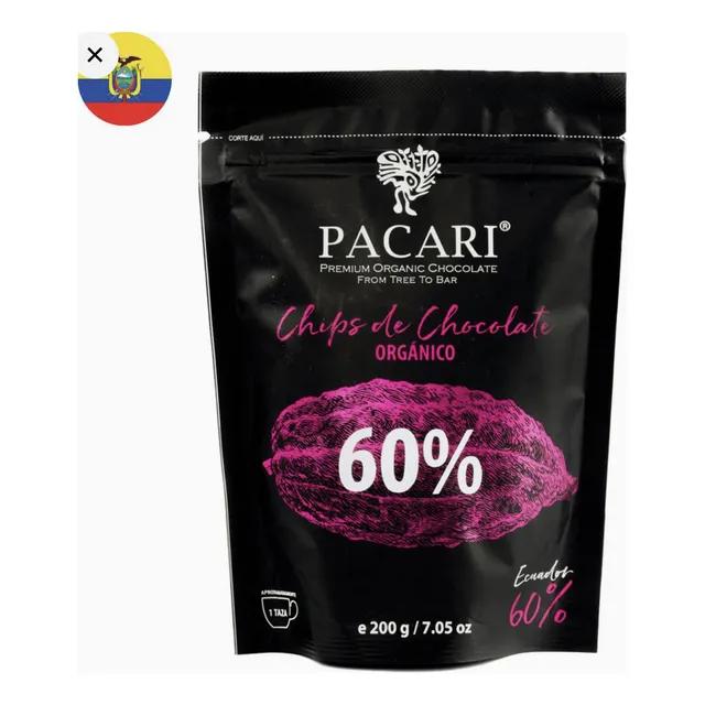 Chips Cobertura Chocolate Paccari 60% Cacao 200gr Orgánico