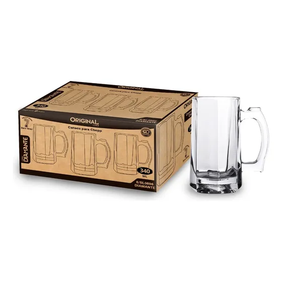 Jogo Caneca Zero Grau 340ml P/ Chopp-cerveja C/ 6 Unid