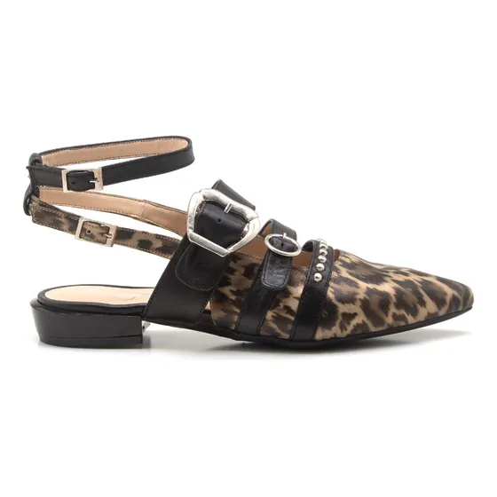 Sandalia Mule Cuero Animal Print Valeria Mazza Mujer