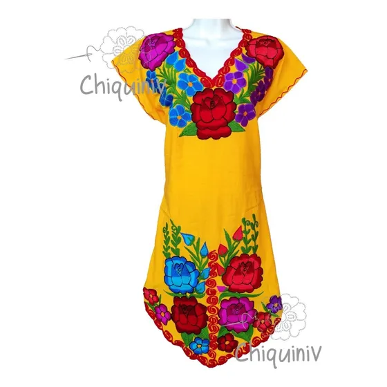 Bata Vestido Artesanal Bordada De Zinacantan Chiapas