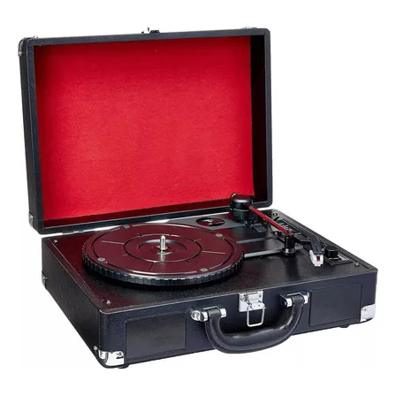 Tocadiscos 3 Velocidades Maleta Ecocuero Parlante Bluetooth Negro