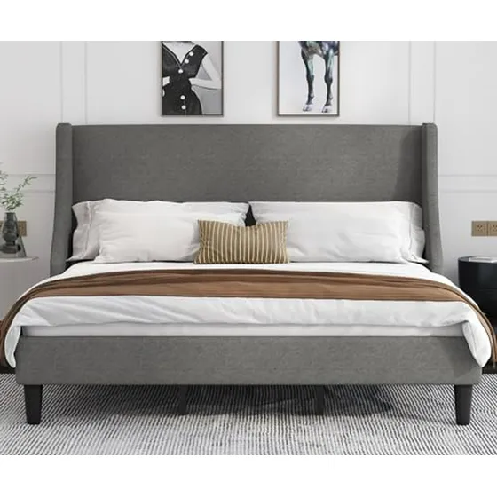 Cama King Size Allewie Con Cabecero Tapizado, Moderna Y Resi