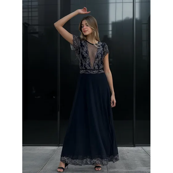 Vestido Comodo Largo Fiesta Elegante Escote V Manga Corta  