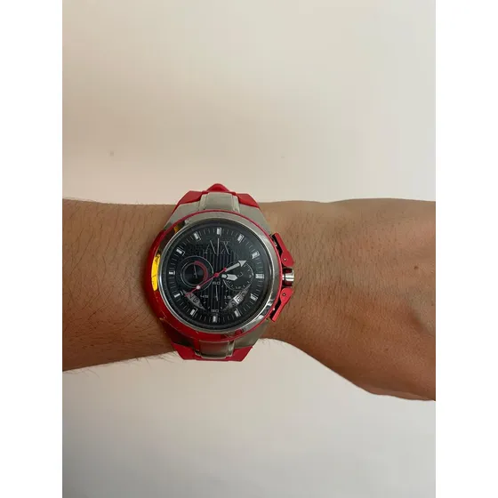 Relógio Armani Exchange Ax1040 Masculino Usado Vermelho Prateado Preto