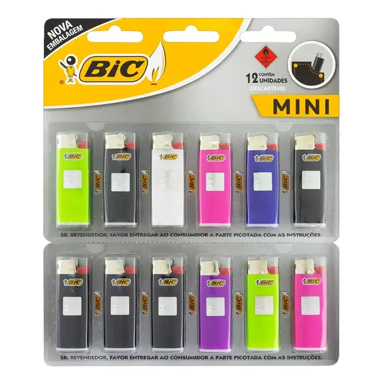 Display Isqueiro Bic Mini Cartela 12 Unidades Atacado