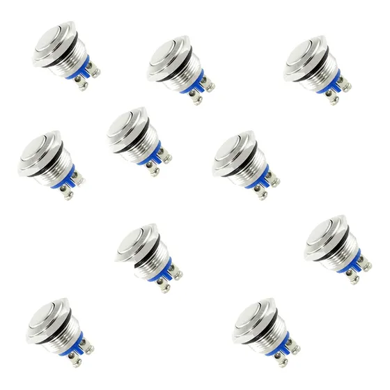 Kit 20 Piezas Boton Metalico Switch Momentaneo 16mm 12v 3a Color Acero