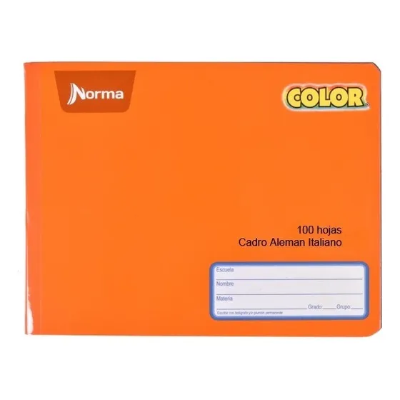 Cuaderno Italiano 100hjs Norma Color Cosido Cuadro Aleman Pz Color Naranja