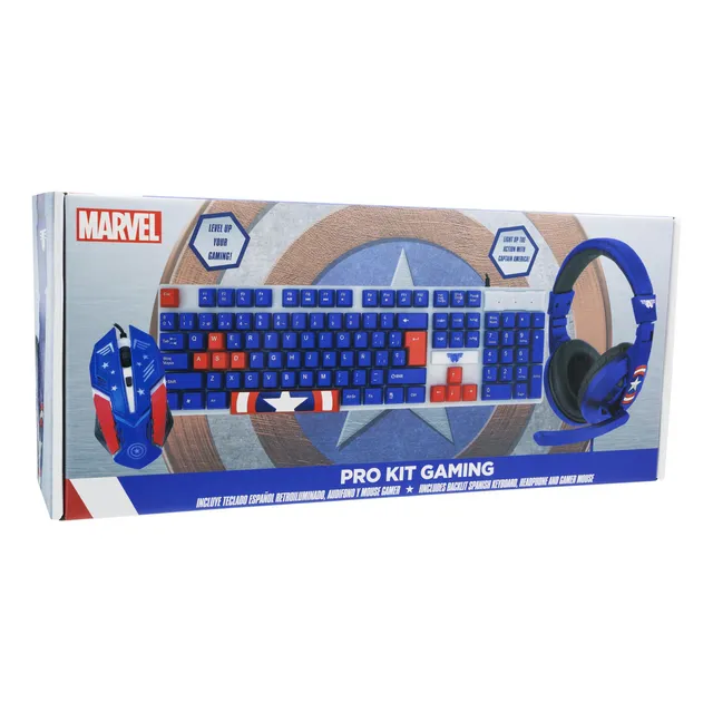 Gam745043-cap-esp Kit Gamer Capitan America 3 En 1 Tec/mou/a Color Azul